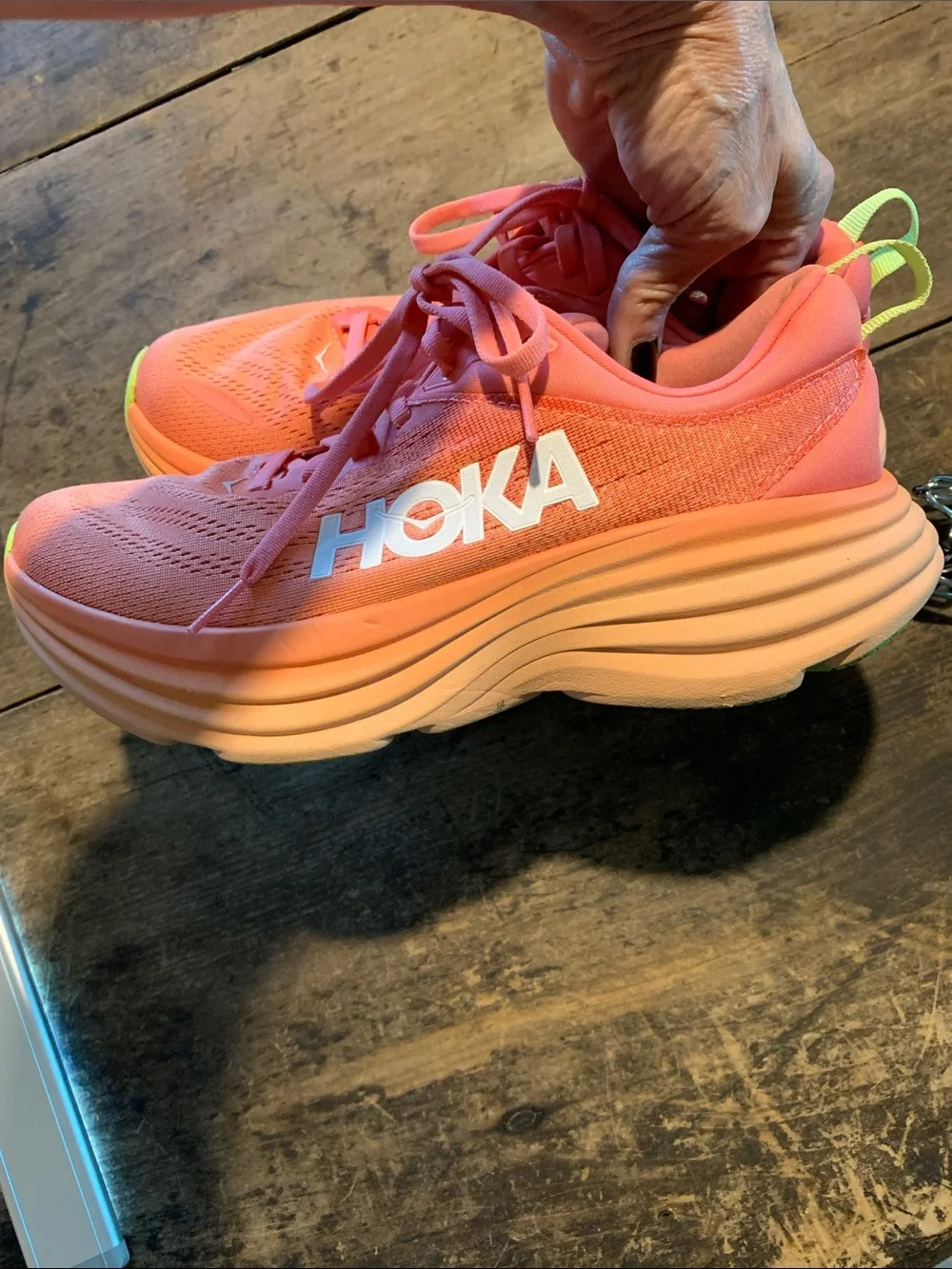 Like New Hoka Bondi 8 Coral/Papaya Running Shoes - Picture 5 of 11